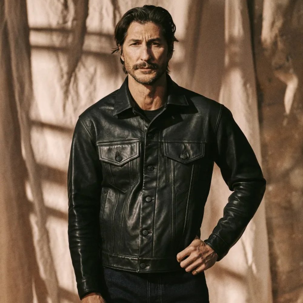Buck Mason Bruiser Leather Trucker Jacket - Size Medium - Black
